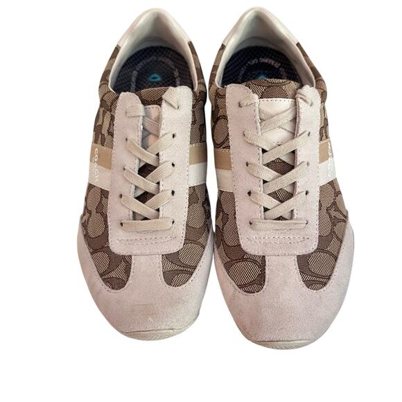 Coach Kelson Retro Signature C Monogram Lace-Up Sneakers Women's 9.5 Bone Brown - Picture 3 of 10